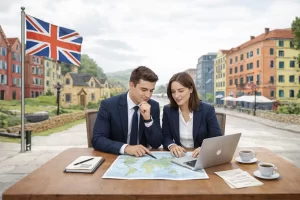 Couple planning a move to Croatia from the UK, reviewing relocation documents and residency options