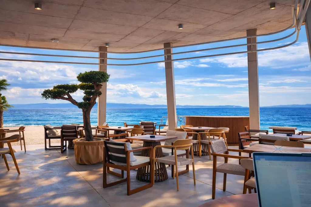 cafe in znjan beach in split croatia - digital nomad life - why more expats are moving to Croatia