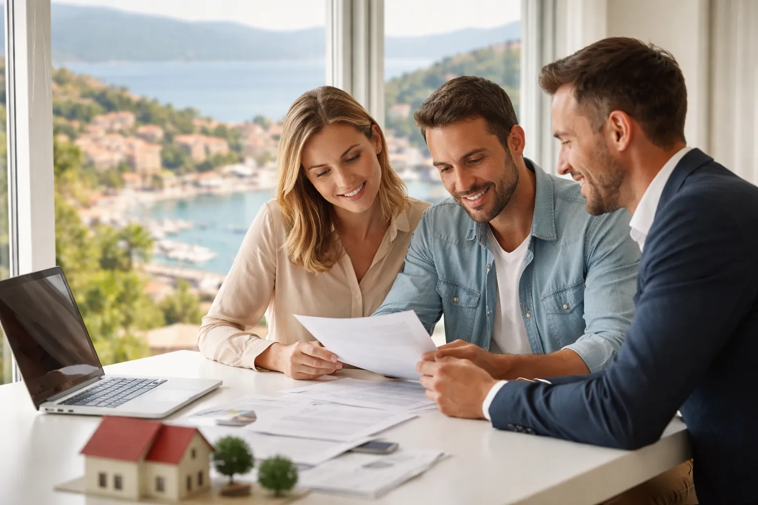 Couple meeting property advisor in Croatia discussing Croatia Property Tax implications