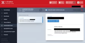 Screenshot of the e-Građani portal showing laboratory test results and personal health records inside Croatia’s digital government services dashboard